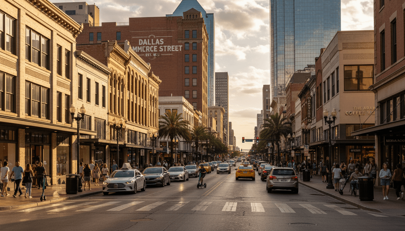 Dallas street with local businesses