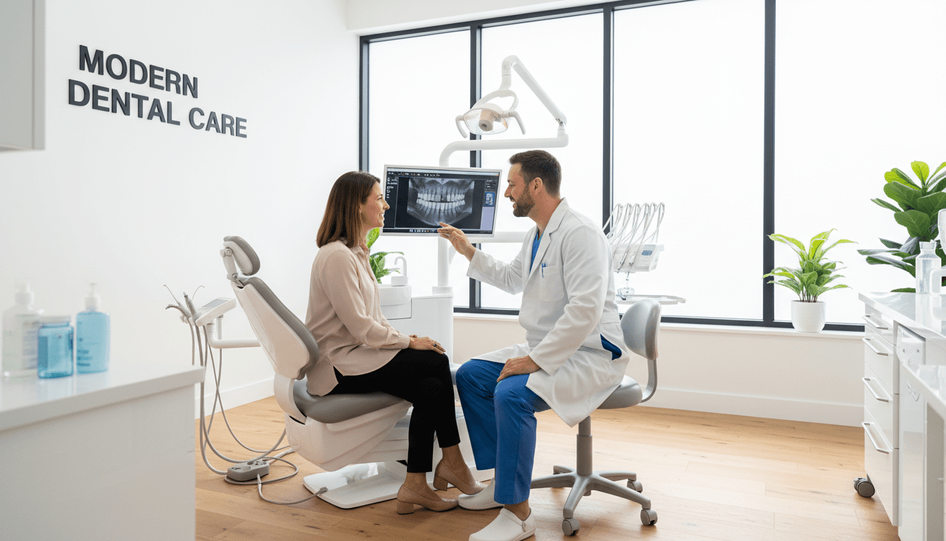 Medical professional with patient in exam room