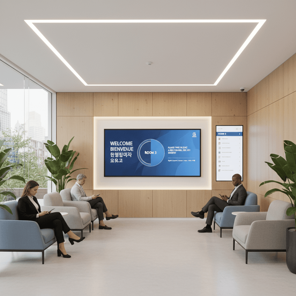 Medical office waiting room with digital signage