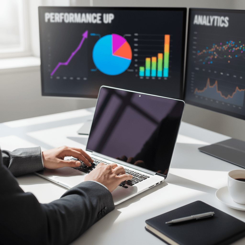 Marketing professional analyzing data
