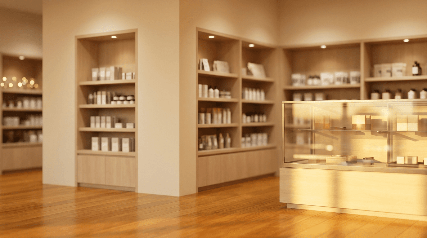 Retail storefront with customers